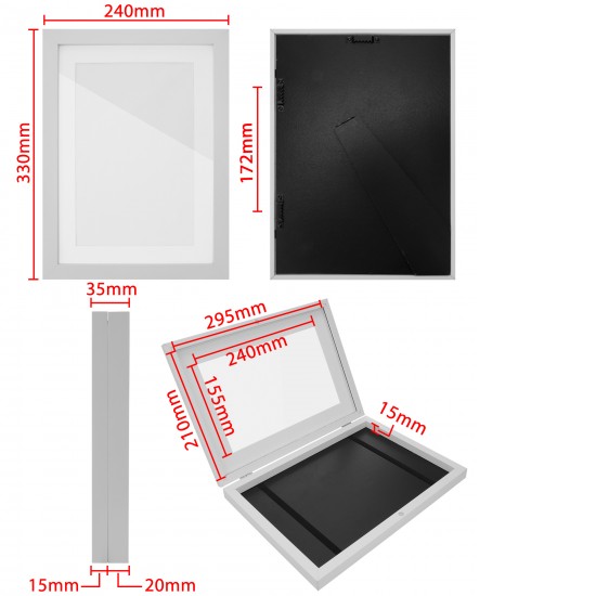 2PCs A4 Wooden Kids Art Frame Children Artwork Display Changeable Front Opening Table Stand White